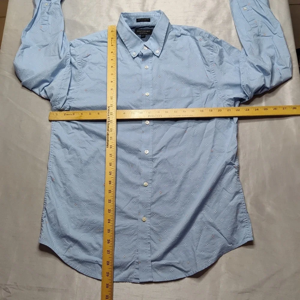 BANANA REPUBLIC UNTUCKED Fit Men Large Organic Cotton Blue Geo‎ Button Shirt